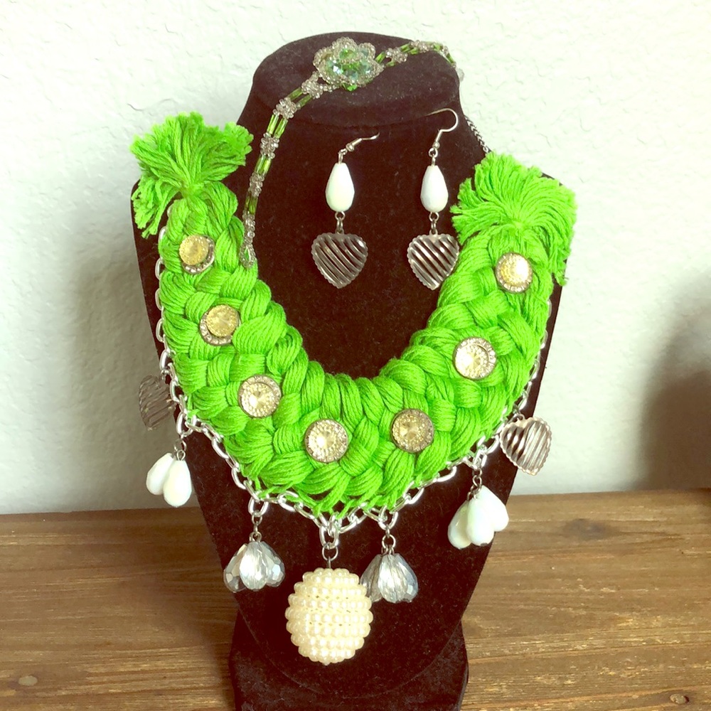 Woven thread necklace with earrings & necklace